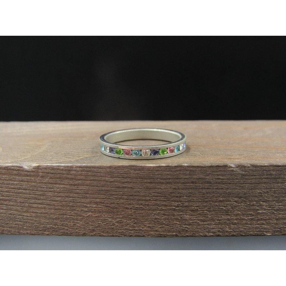 Size 7 Sterling Silver PAD Colorful Crystal Channel Band Ring Vintage Statement